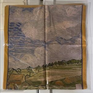 Scenic Impressionist Landscape Silk Scarf - Blue, Green, Gold
